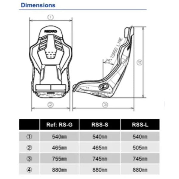 Recaro RSS BK dimensions